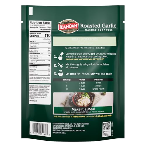 Idahoan Roasted Garlic Value Size Mashed Potatoes, Naturally Gluten-Free, 100% Real Idaho potatoes, No Artificial Flavors or Dye