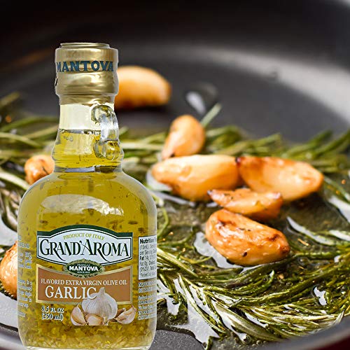 Grand'aroma Garlic Extra Virgin Olive Oil, 8.5-Ounce Bottles (Pack of 3)