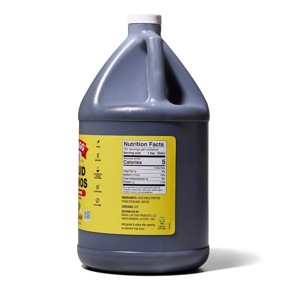 Bragg Liquid Aminos All Purpose Seasoning - Soy Sauce Alternative - Gluten Free, No GMOs, Kosher Certified, 1 Gallon