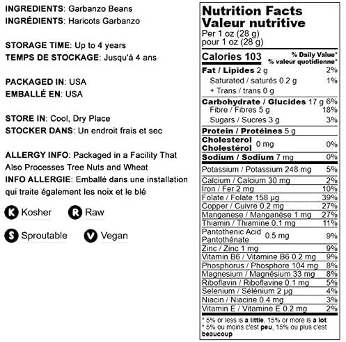 Food To Live - Garbanzo Beans, 15 Pounds Whole Dried Raw Chickpeas, Kosher, Vegan, Bulk, Sproutable, Low Sodium, Good Source Of