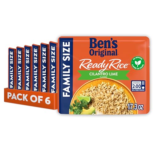 BEN S ORIGINAL READY RICE Cilantro Lime Flavored Family Size Rice, Easy Dinner Side, 17.3 oz Pouch (Pack of 6)