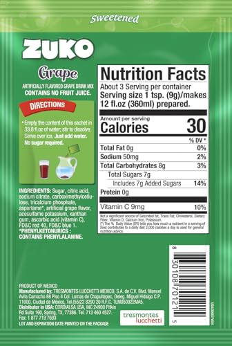 Zuko Grape, On The Go Powder Drink Mix, 2 Packs Of 24 Single Servings (0.9 Oz Each) - 48 Total