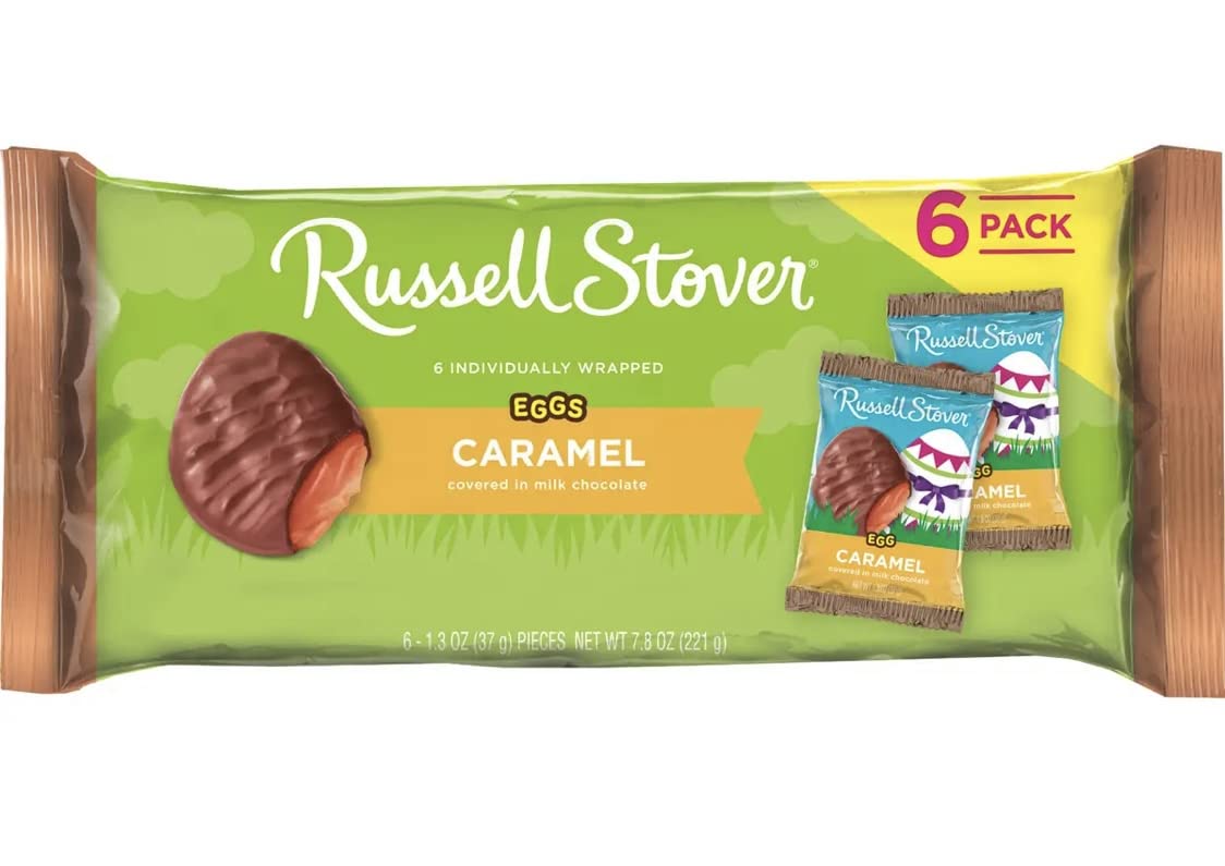 Russell Stover Chocolate Covered Caramel Eggs, 6 Individually Wrapped 1.3 Ounce Eggs, 7.8 Ounce Package