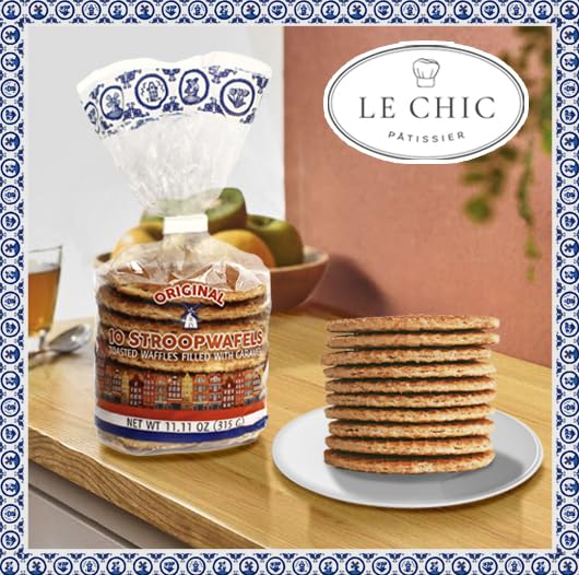 Le Chic Patissier 30 Caramel & Vanilla Stroopwafels Soft Toasted Pack Of 3 (11.11Oz Each) Original Dutch Caramel Waffle Recipe N