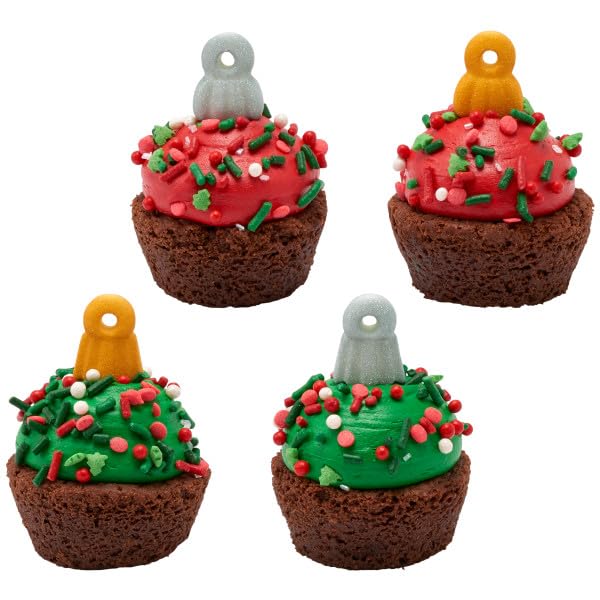 Gold And Silver Christmas Ornament Edible Sugar Cake Toppers, 24 Count