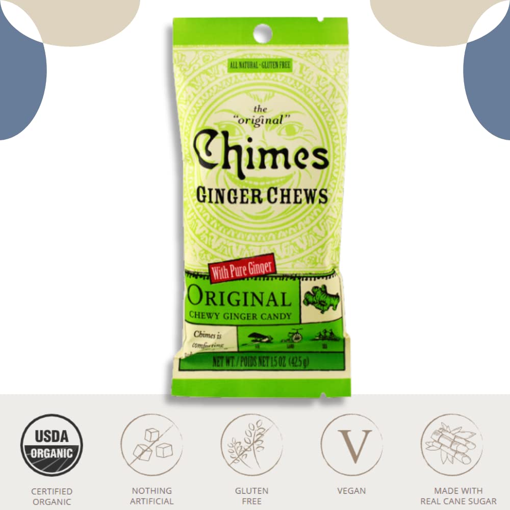 Chimes Ginger Chews Variety Pack Of 12 Bundle - 3 Of Each Flavor (Original, Mango, Lemon, Orange) 18 Oz Total Low Calorie Vegan