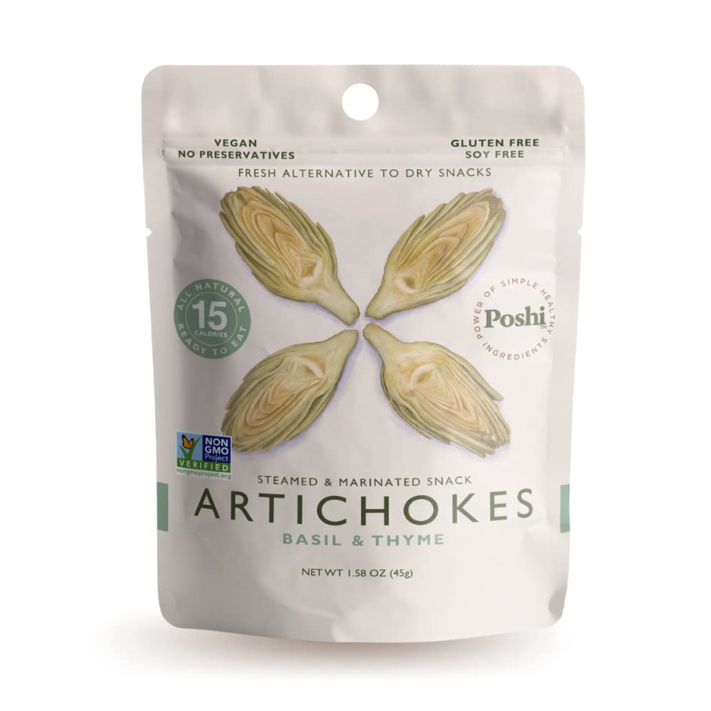 POSHI Artichoke Hearts with Basil and Thyme - Ready-to-Eat Snack Pack - Vegan, Keto, Low Carb, Gluten Free, Non-GMO (10 Pack, 1.