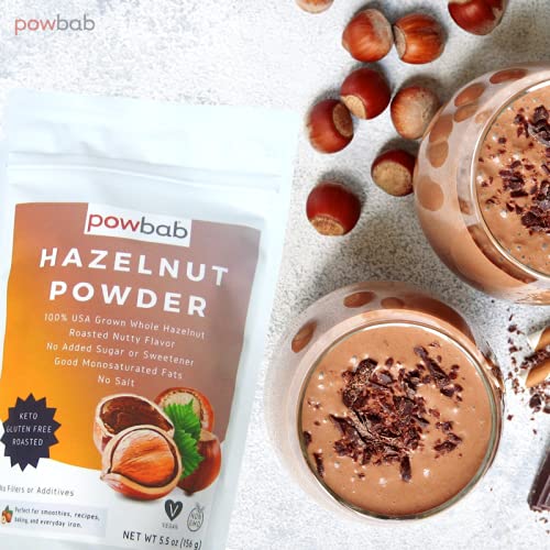 Powbab Hazelnut Powder - 100% Usa Grown Roasted Hazelnut Meal Flour. Roasted Nutty Flavor, Not Raw. Whole Food: Finely Ground Hazelnut Flour For Baking. No Added Sugar Or Fillers. Gluten Free (5.5 Oz)