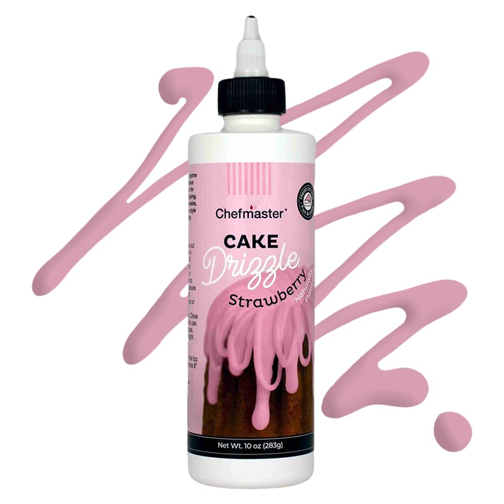 Chefmaster Strawberry-Flavored Cake Drizzle, Edible Cake Drip Frosting for Decorating, 10 oz