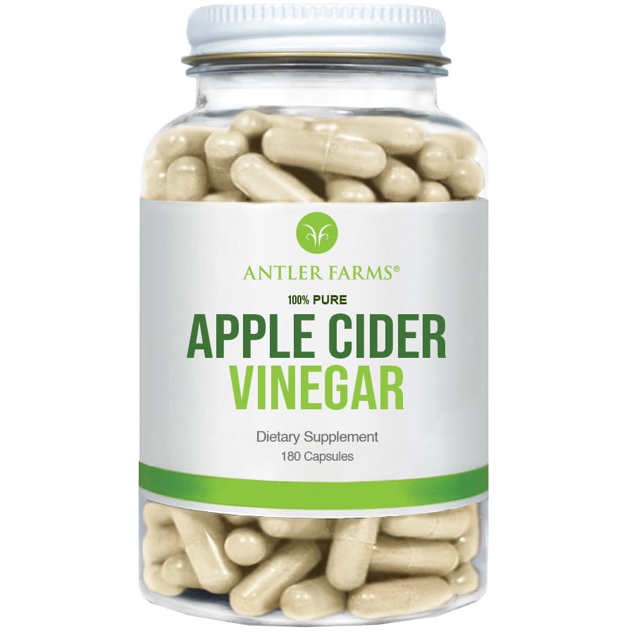 Antler Farms Apple Cider Vinegar Capsules, 100% Pure, 500mg, Vegan, Gluten-Free, Non-GMO, 180 Count