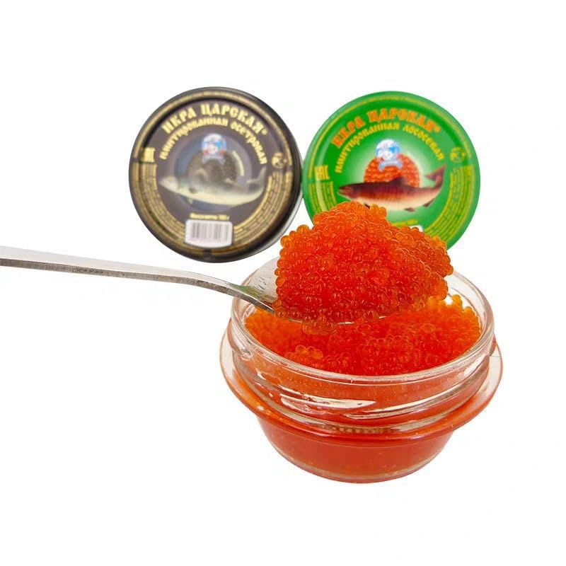 Enhanced Salmon Roe Caviar, 102G, Red-Orange Fish Eggs, Russian Style (Red)
