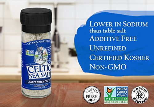 Light Grey Celtic Sea Salt Grinders - Large Refillable, Reusable Glass Grinders with Additive-Free, Delicious Sea Salt - Gluten-