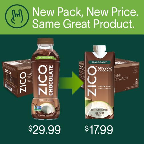 Zico Chocolate Coconut Water, Dairy-Free, Plant-Based, Tastes Like Chocolate Milk, 16.9 Fl Oz (Pack Of 12)