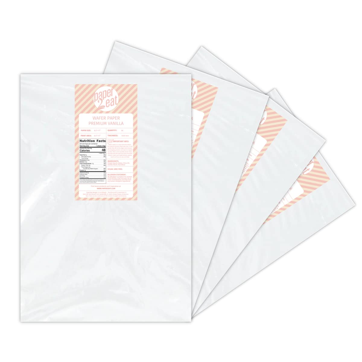 paper2eat Printable Edible Wafer Paper Sheets - 200 Sheets, 8.5 x 11, White, 0.60 mm Thickness