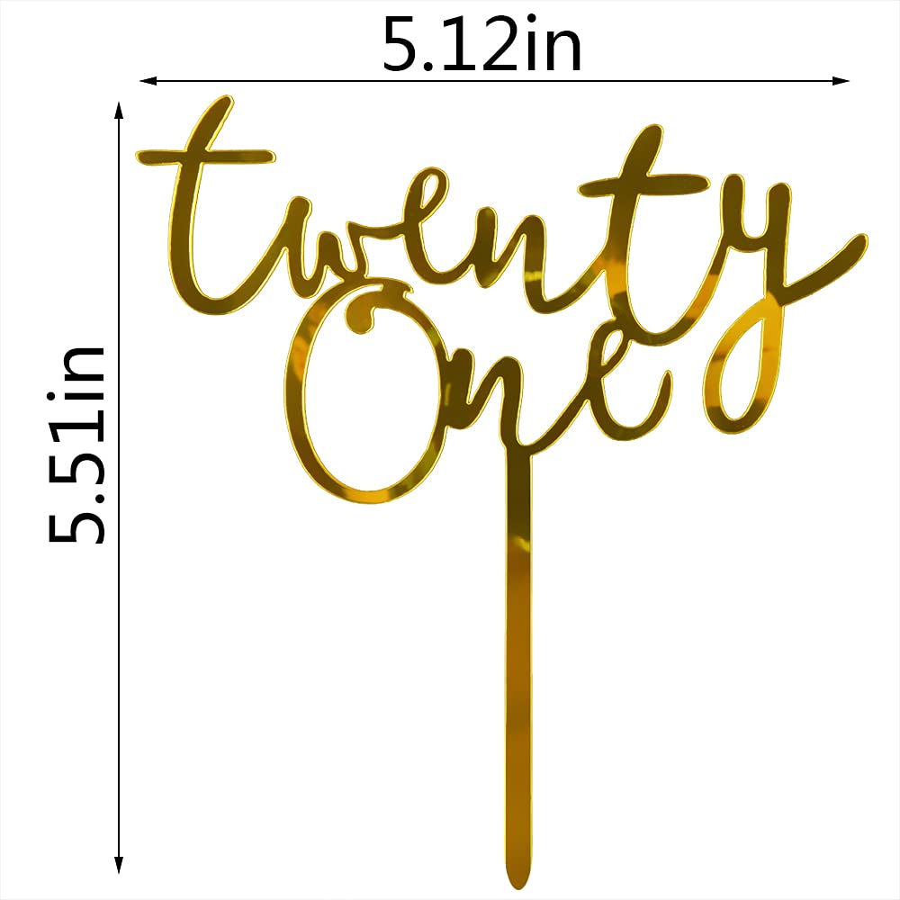 Qertesl Acrylic Twenty One Cake Topper,21Th Birthday Cake Toppers, 21Th Anniversary Party Decorations Supplies- Double Sided Gol