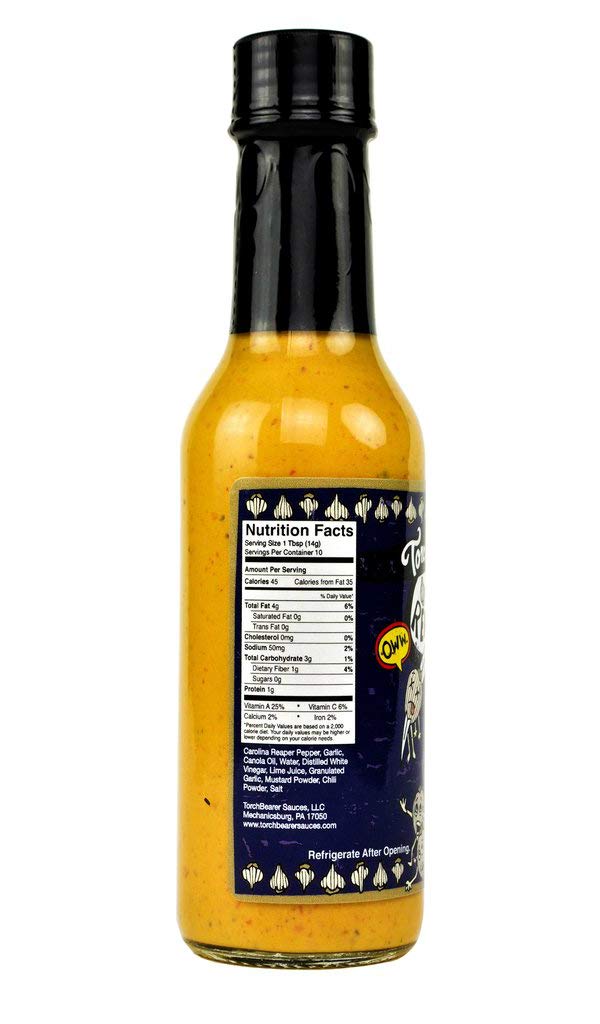 Torchbearer Sauces Garlic Reaper Sauce, 5 Ounces - Carolina Reaper Peppers - All Natural, Vegan, Extract-Free, Made In Usa And Featured On Hot Ones