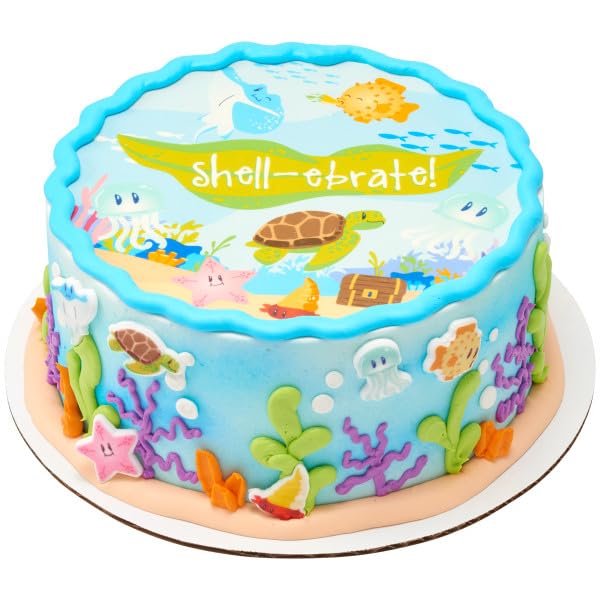 Sea Friends - Hermit Crab, Starfish, Pufferfish, Stingray, And Jellyfish Edible Sugar Cake Toppers, 12 Count