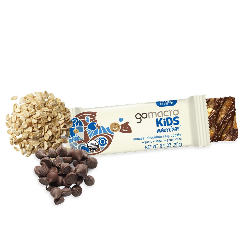 Gomacro Kids Macrobar Organic Vegan Snack Bars - Oatmeal Chocolate Chip Cookie (090 Ounce Bars, 7 Count)