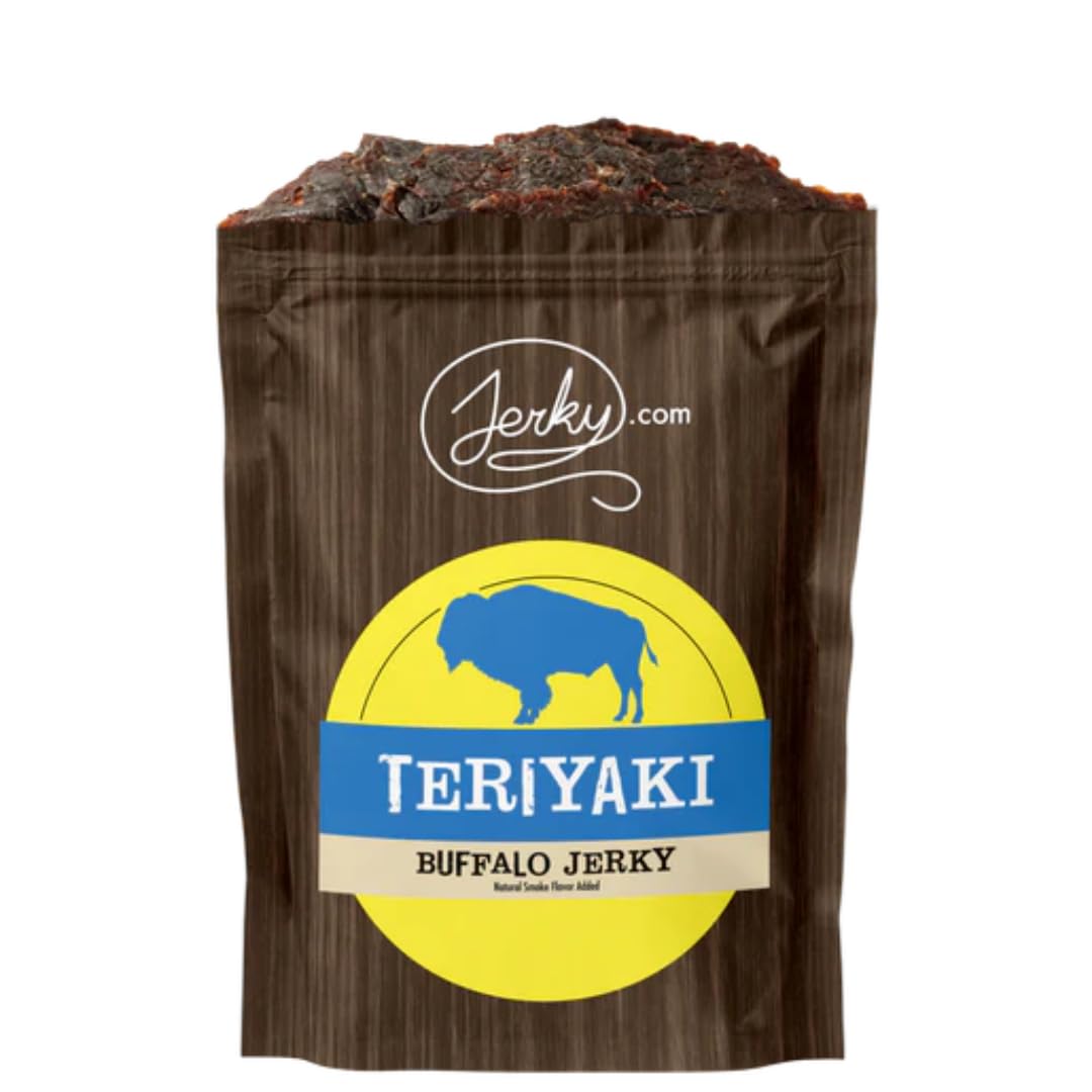Jerky.com Exotic Teriyaki Buffalo Jerky - Wild Game Meat Snacks, Exotic Snacks, High-Protein, All-Natural, No Added Preservative