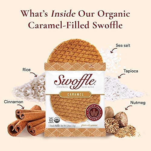 Gluten Free Organic Stroopwafels By Swoffle - Caramel Filled | (16) 1.16Oz Wafers | Non-Gmo, Wheat Free, Kosher, Soy Free, Nut F