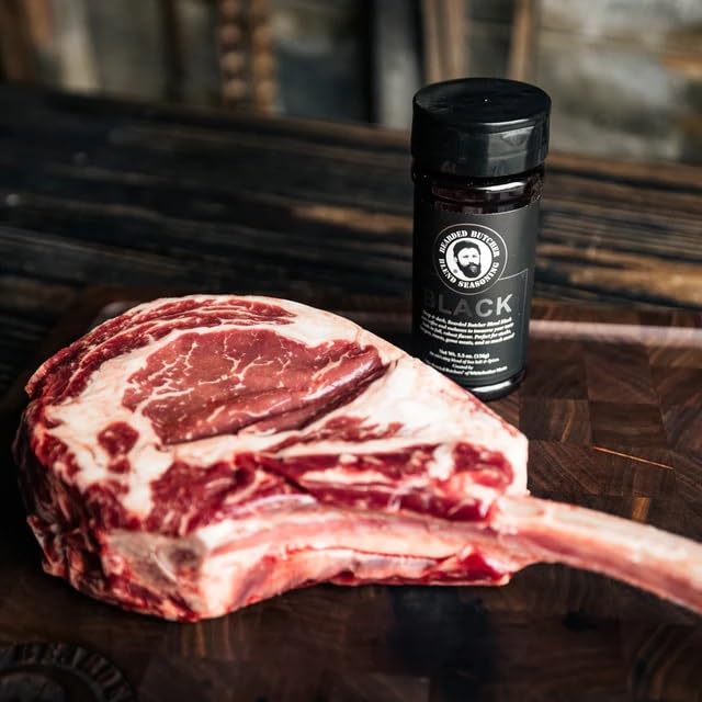 Bearded Butchers Black Blend Seasoning, 9.5 Oz Large Shaker - Coffee & Molasses Flavor For Steaks, Brisket, Burgers, Roasts, Gam