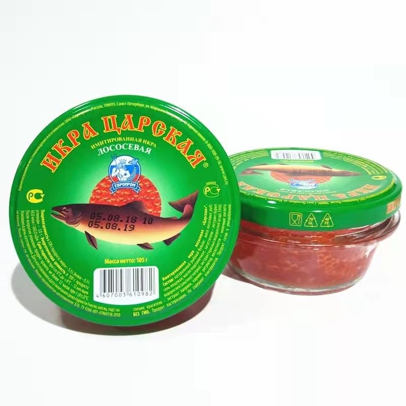 Enhanced Salmon Roe Caviar, 102G, Red-Orange Fish Eggs, Russian Style (Red)