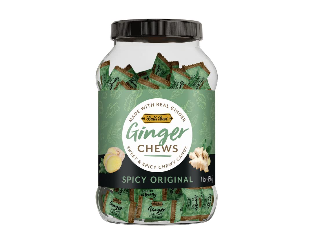 Bali'S Best Ginger Chews - Spicy Original Flavor (1Lb Jar) 100% Real Ginger & Natural Flavors, Sweet Spicy Chewy Ginger Candies,