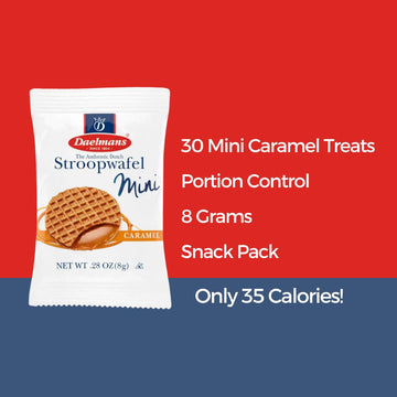 Stroopwafel Caramel Mini 30 Count. The Original Dutch Waffle Cookies. Individually Wrapped For Freshness, Made In Holland (0.28