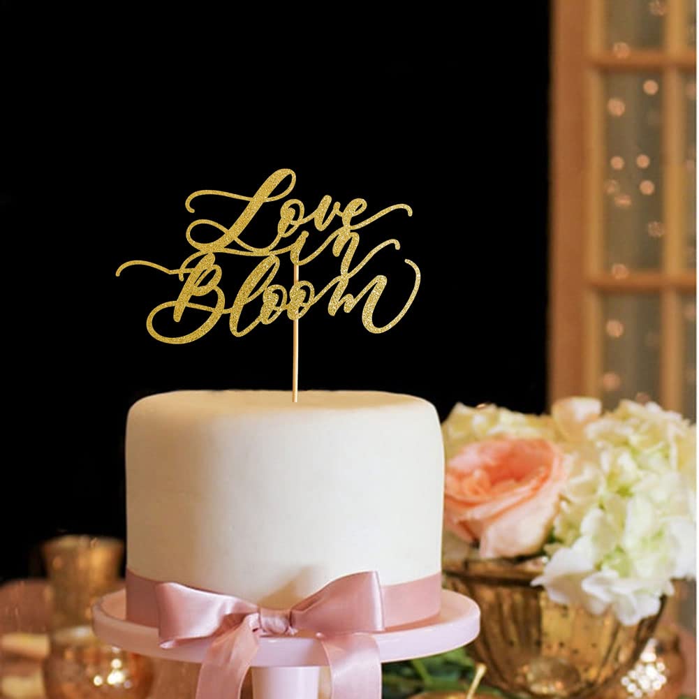 SWEETTALA Love in Bloom Cake Topper Gold Glitter for Wedding Engagement Bridal Shower, Model SWEETTALA-631