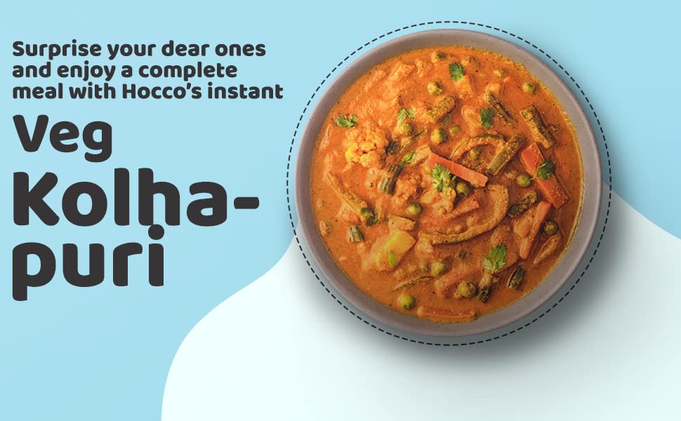 Hocco Just Heat & Eat Instant Veg Kolhapuri Spice Mix With Mixed Vegetables, Ready To Eat-Microwaveable, 300 Gms-Serves 2, No Added Preservatives