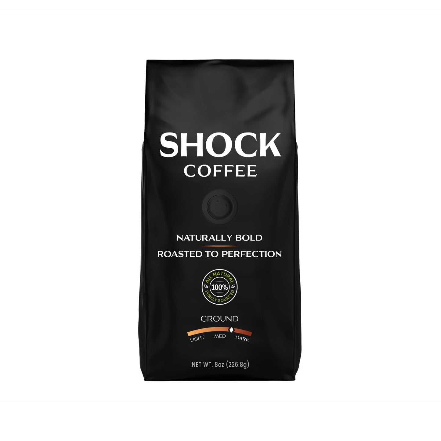 Shock Coffee Naturally Bold Medium Dark Roast Ground Coffee, Extra High Caffeine, 8 Ounce