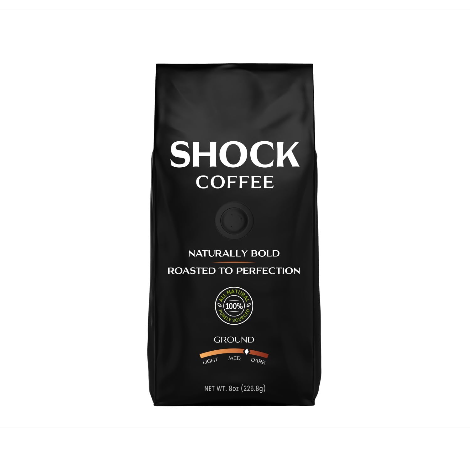 Shock Coffee Naturally Bold Medium Dark Roast Ground Coffee, Extra High Caffeine, 8 Ounce