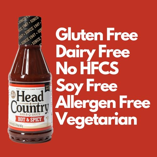 Head Country Bar-B-Q Sauce, Hot & Spicy | Soy Free, Gluten Free Spicy Bbq Sauce With No Added Preservatives | Spicy & Tangy Championship Barbecue Sauce For Pizza, Spuds & Wings | 20 Ounce, Pack Of 1