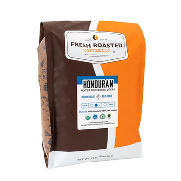 Unknown Fresh Roasted Coffee, Organic Honduran Swiss Water Decaf, Medium Roast, Whole Bean, 5 lb (80 oz), Fair Trade, Kosher