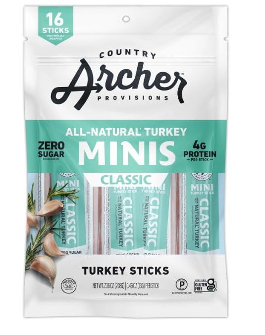 Country Archer Turkey Jerky Sticks - 1 Ounce Pack, Gluten-Free, High Protein Snack