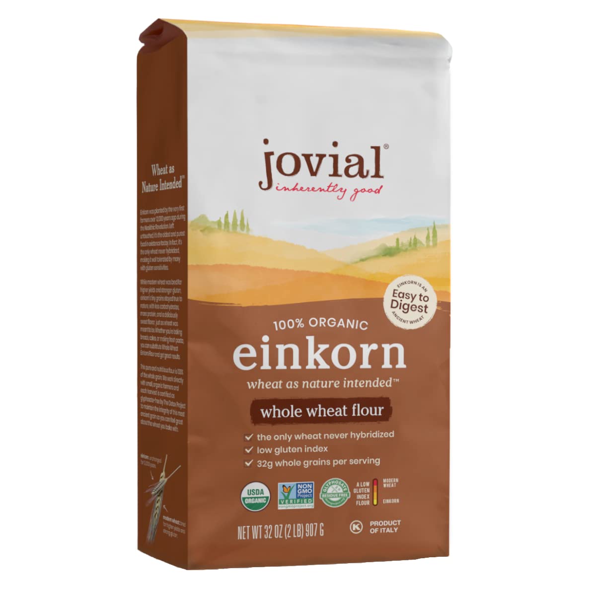 Jovial Organic Einkorn Whole Wheat Flour - Bread Baking Flour for Sourdough, High Protein, Non-GMO, For Organic Pizza & Pasta, E