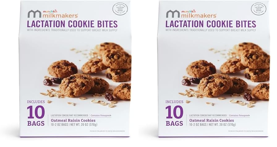 Munchkin Milkmakers Lactation Cookie Bites, Oatmeal Raisin, 10 Ct (Contains Fenugreek) (Pack Of 2)
