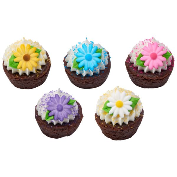 Medium Pink, Yellow, White, Blue, And Purple Daisies Edible Sugar Cake Toppers, 12 Count