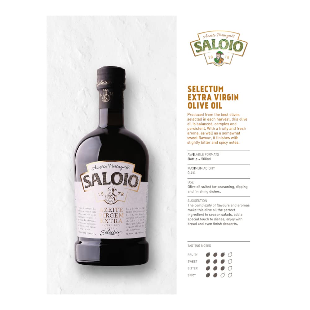 Saloio - Selectum Extra Virgin Olive Oil - Azeite Virgem Extra Selectum - 500Ml Bottle - Product Of Portugal