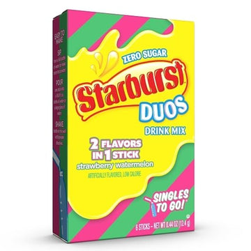 Starburst Duos Singles To Go Drink Mix Strawberry Watermelon, 6 Boxes With 6 Packets Each-36 Total Servings