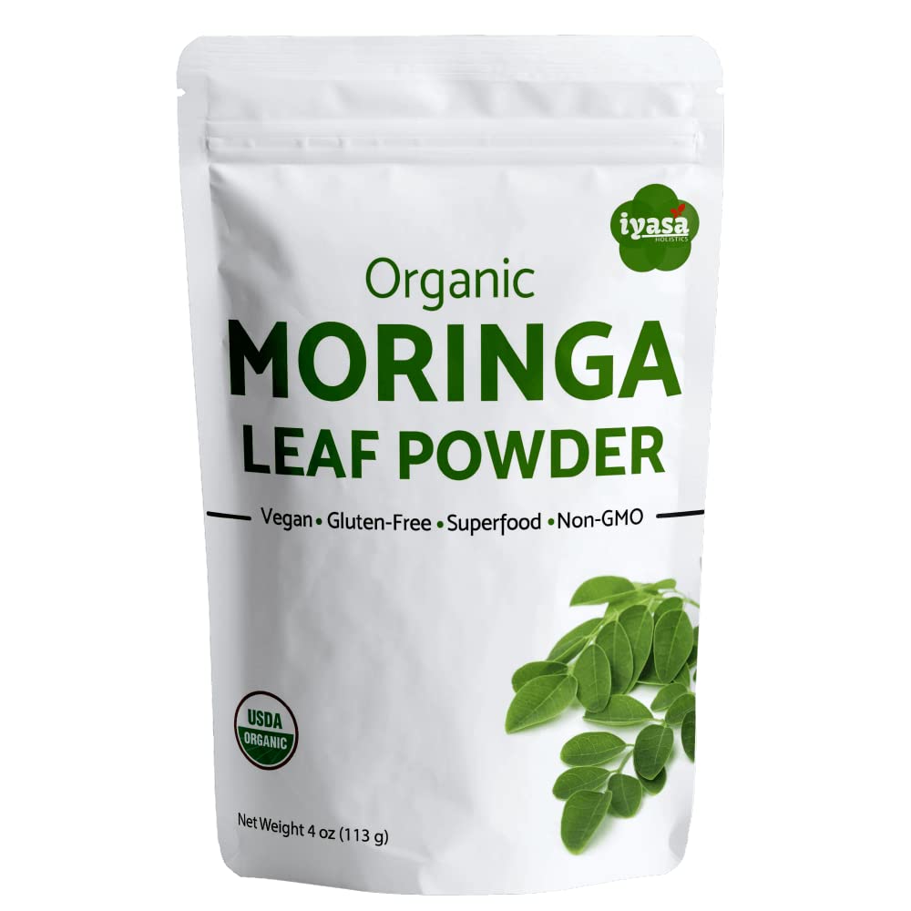 Iyasa Holistics Organic Moringa Leaf Powder, Energy Booster, 4 oz, Green, Model IYASAMORINGAO04