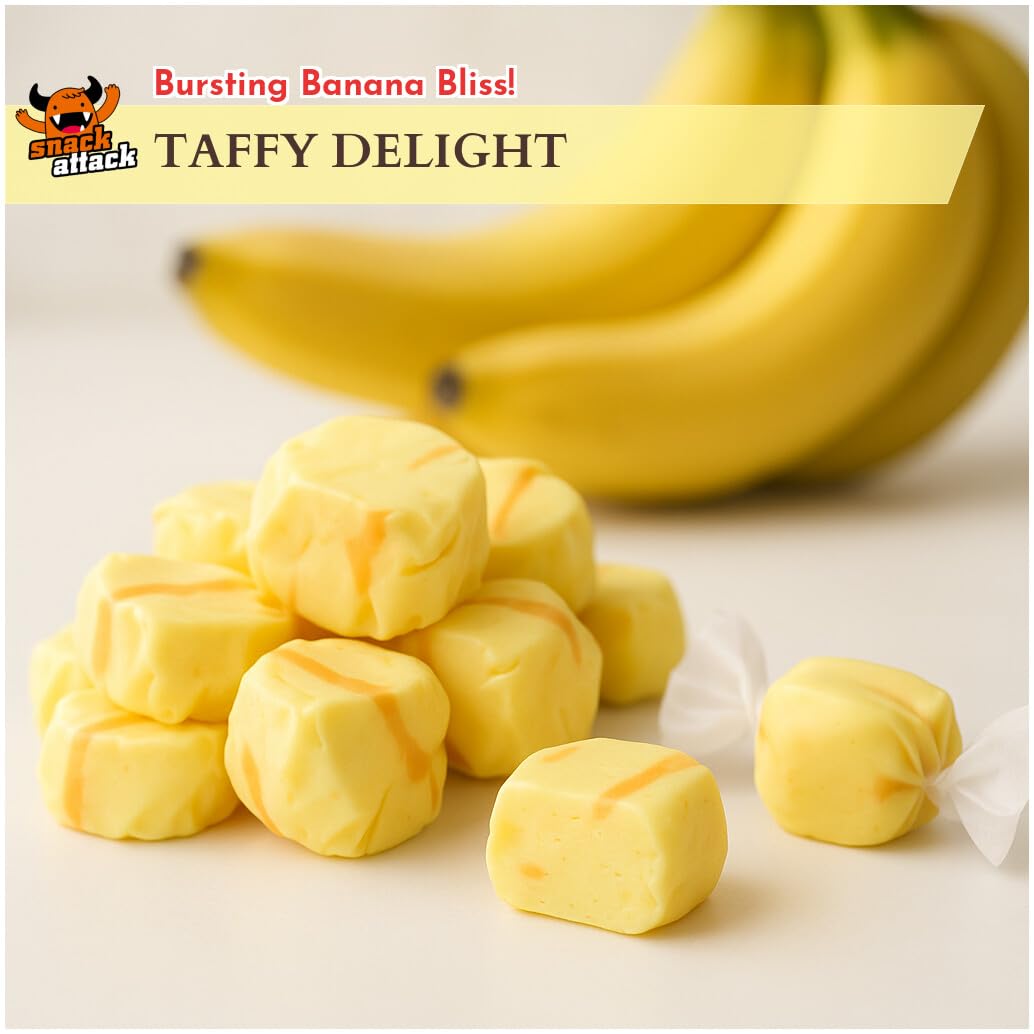 Banana Salt Water Taffy By Snack Attack, Individually Wrapped Bulk 1Lb Bag - Chewy Saltwater Taffy Candy, Classic Banana Flavor