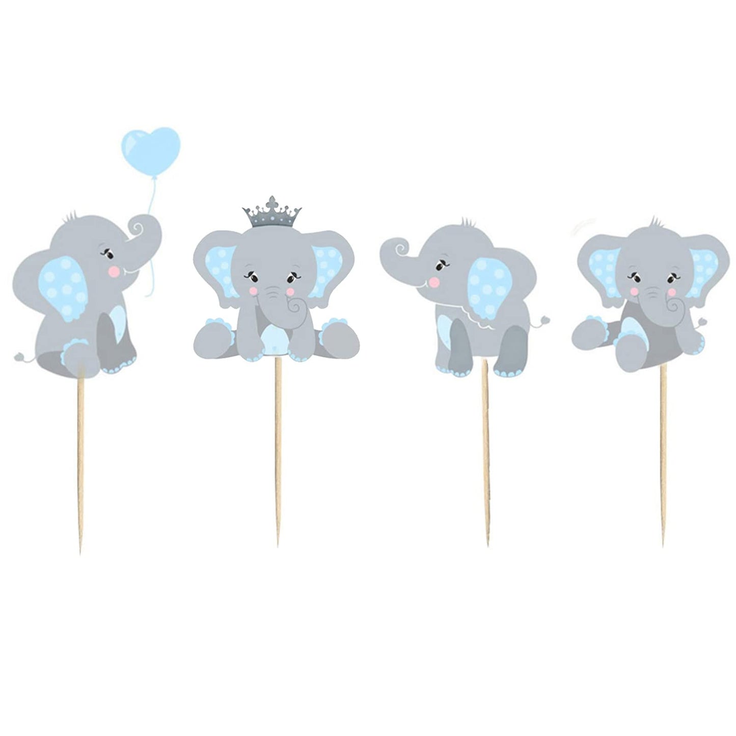 Finduat 48 Pieces Blue Elephant Cupcake Toppers For Boy Baby Shower Decorations Supplies, Baby Boy Birthday Party Supplies(Doubl