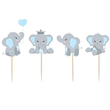 Finduat 48 Pieces Blue Elephant Cupcake Toppers For Boy Baby Shower Decorations Supplies, Baby Boy Birthday Party Supplies(Doubl