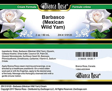Bianca Rosa Barbasco Cream - 2 oz, Mexican Wild Yam, Natural Ingredients