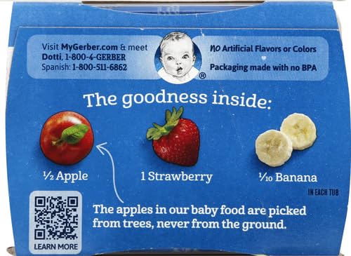 Gerber Baby Food Apple Strawberry Banana, 4 Oz, 2 Ct Tubs