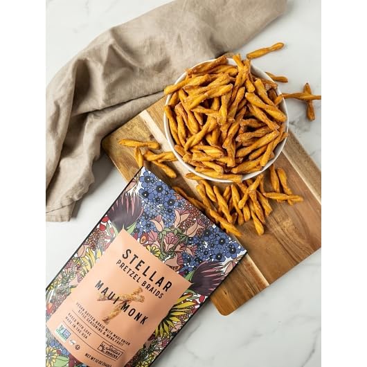 STELLAR SNACKS Maui Monk Pretzels, Vegan Gourmet Pretzel Sticks, 16 Oz Resealable Bag