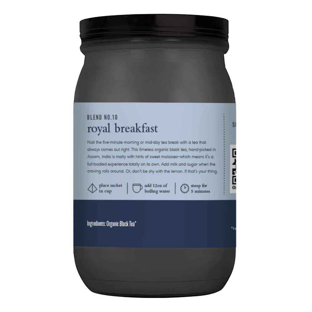 Paromi Royal Breakfast Organic Black Tea, Signature Jar, 15 Count (Pack Of 6)