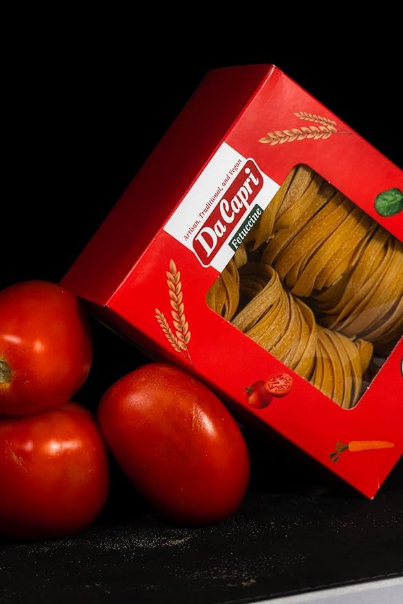 Da Capri Tomato Fettuccine (Pack Of 2) | Artisanal Homemade Pasta | 16 Oz Vegan & Healthy | 100% Natural & Plant-Based | Easy To