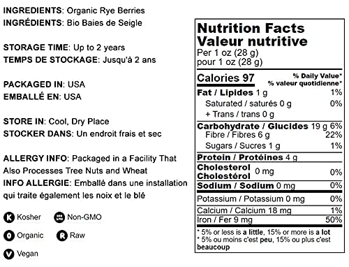 Food To Live Organic Cracked Rye Berries, 8 Pounds - Non-Gmo. Crushed & Sifted Groats. Raw, Vegan, Kosher, Bulk. Broken Whole Gr